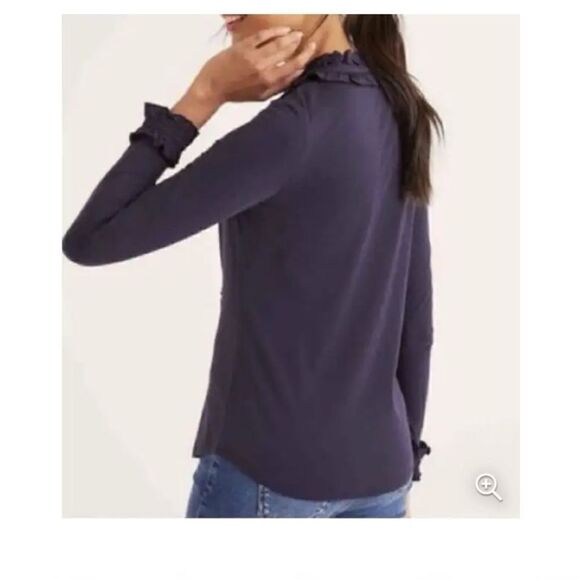 BODEN Alberta Button Front Ruffle Detail Navy Long Sleeve Top-18 - Picture 2 of 11